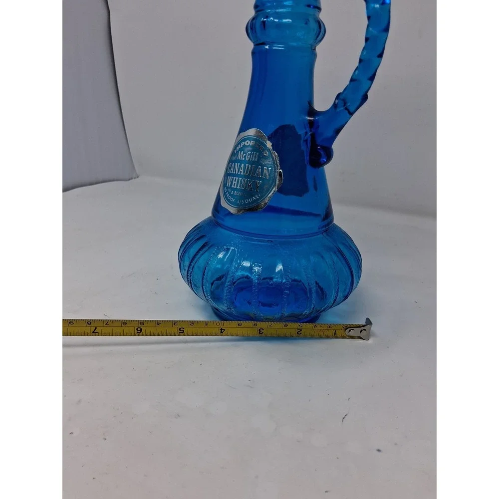 McGill Blue Glass Decanter w/ Handle & Stopper 1960s 0.2 qt KW-DRB 249